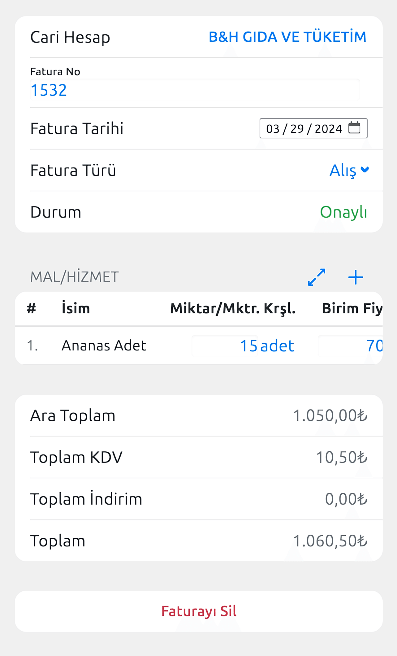 Fatura detayları