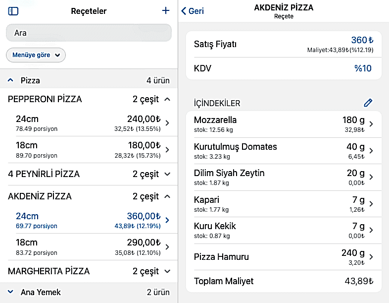 Stok ve maliyet kontrolü